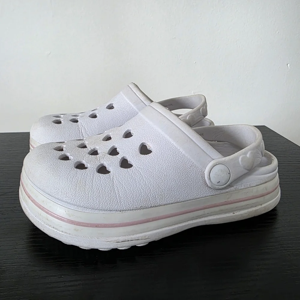 White Slip-On Clogs with Heart Cutouts